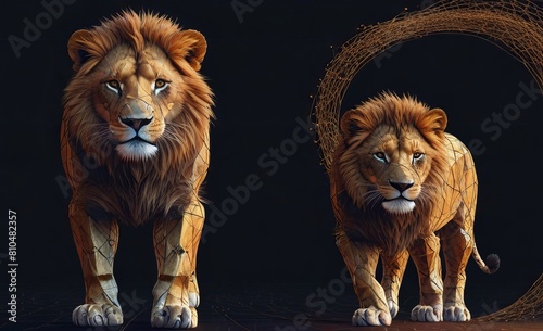 Lion Digital polygon illustratio Isolated line and do