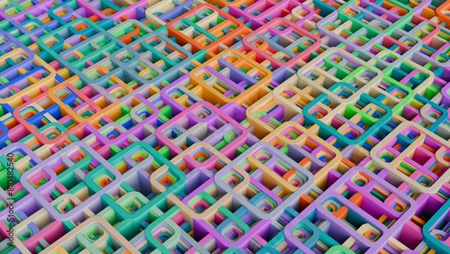 Regular pattern arrangement of shapes, movement, abstract movement, shapes of various colors
