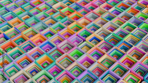 Regular pattern arrangement of shapes, movement, abstract movement, shapes of various colors