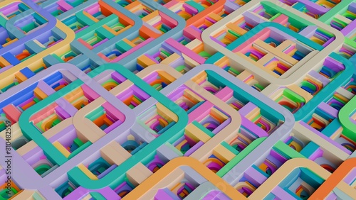 Regular pattern arrangement of shapes, movement, abstract movement, shapes of various colors