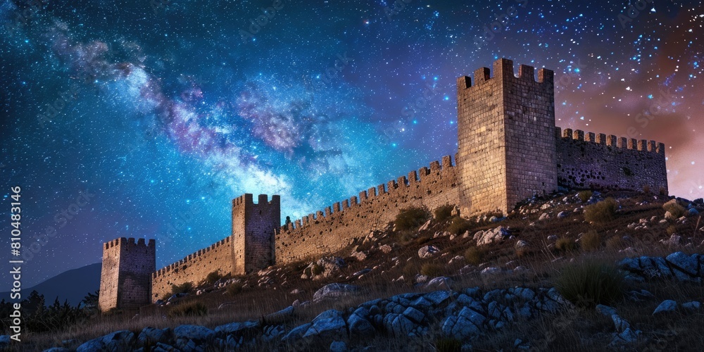Fototapeta premium The ancient city walls stood as silent sentinels against the backdrop of a starry night sky