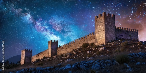 The ancient city walls stood as silent sentinels against the backdrop of a starry night sky