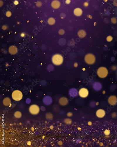 Magical neon background with bokeh and tiny particles, explosion and swirl of sparkles and confetti