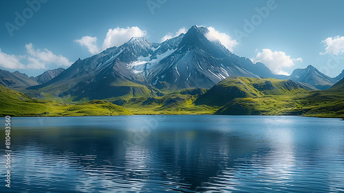 lake in the mountains  A beautiful mountain range with a large body of