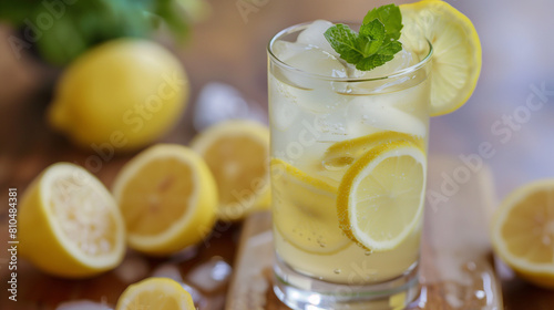 glass of lemonade with lemon, lemon water cocktail 