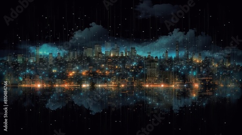 Smart city concept. Telecomunication  internet  mobile  cloud computing background. Digital city background. Online city concept. Cyber town on black background Generative AI