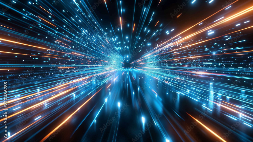 A bright blue and orange light show with a lot of movement A bright blue and orange light show with a lot of movement