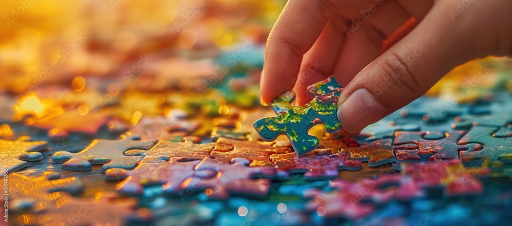 Solving a Colorful Jigsaw Puzzle: A Close-up Solving a Colorful Jigsaw Puzzle: A Close-up