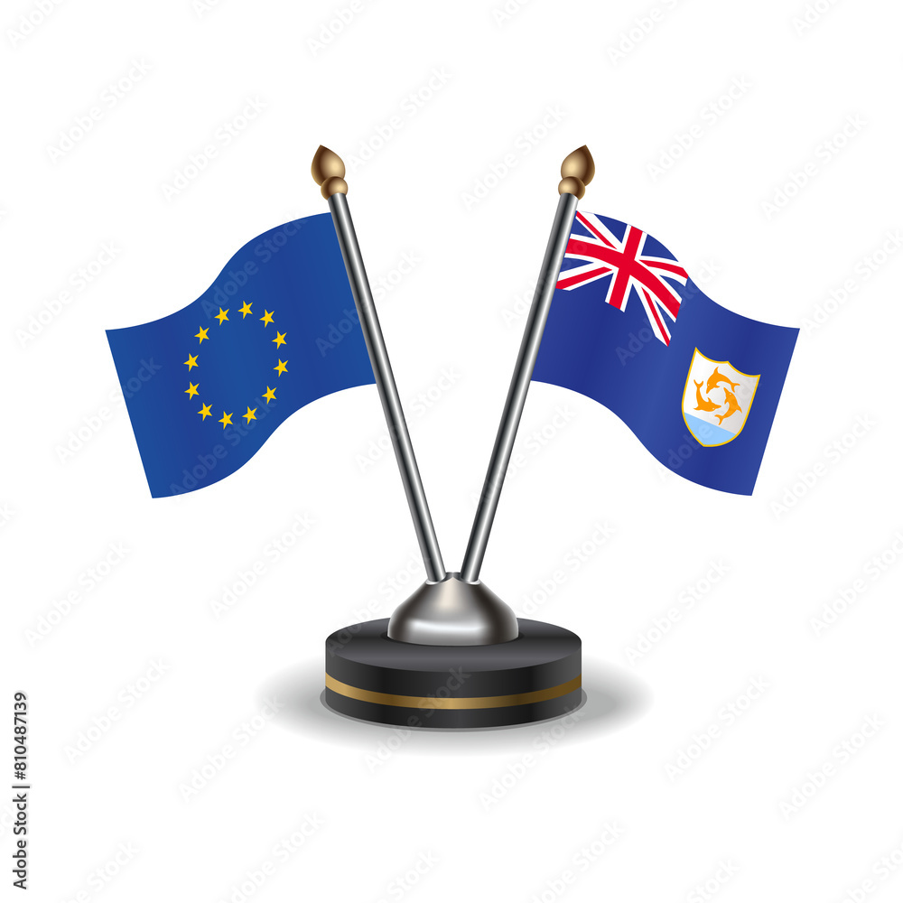 Naklejka premium European Union and Anguilla table flags relation with background transparent