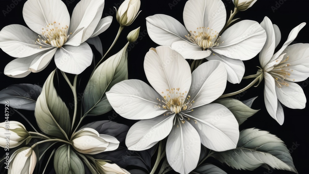 white flowers on black white flowers on black