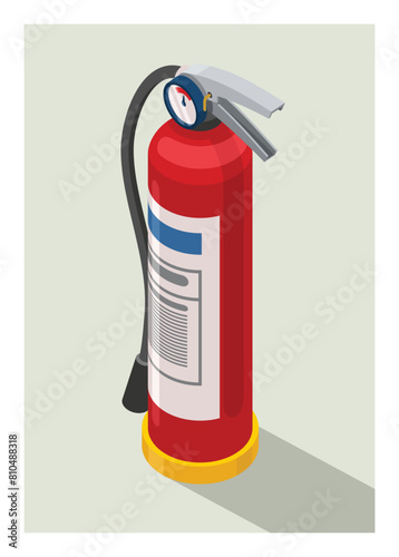 Fire extinguisher. Simple flat illustration in isometric view.