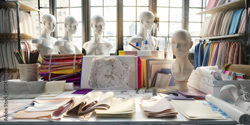 Fashion Designers Desk in New York City A Chic elegant place for creativity. fabric and head busts.