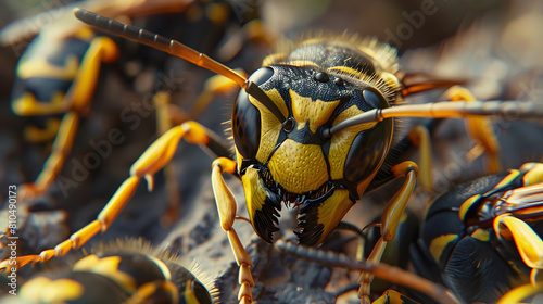 closeup view of hornet on the nest background