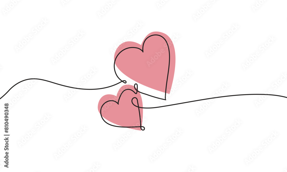 Heart continuous line drawing element isolated on white background for decorative valentines. Vector illustration