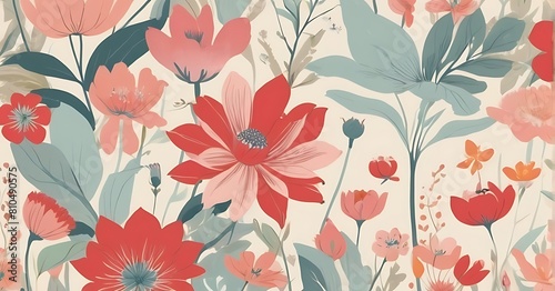 Dreamy garden of whimsical florals blooming pattern.