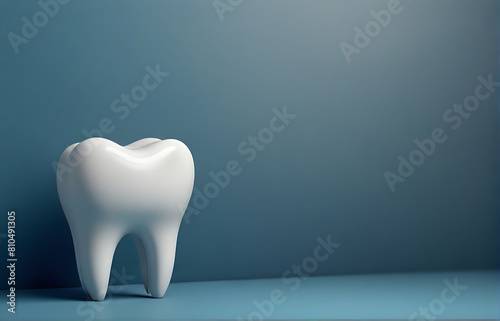 3d Render of Tooth on Blue Background with Copyspace