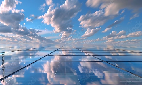 stillness of solar panels with the motion of passing clouds photo