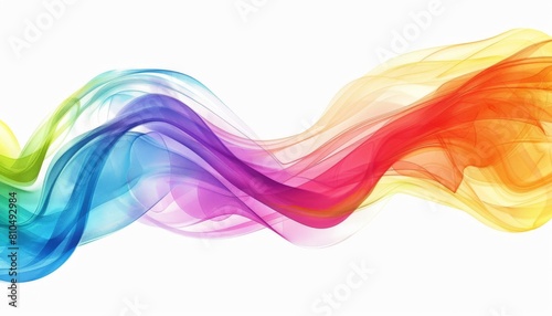 A minimalist interpretation of a rainbow wave, using only a few bold colors on a white background Leave ample space for text in a contrasting color