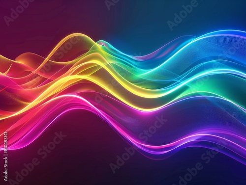 A neon rainbow wave glowing against a dark background, perfect for a futuristic or club scene Maintain a designated space for text