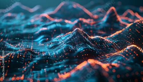 A network visualization A digital landscape where servers are depicted as mountains