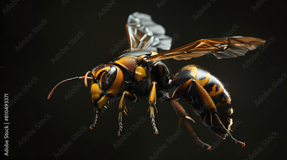 Fototapeta premium closeup view of hornet on the dark background