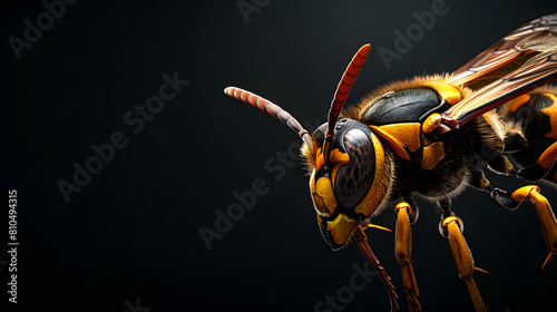 closeup view of hornet on the dark background