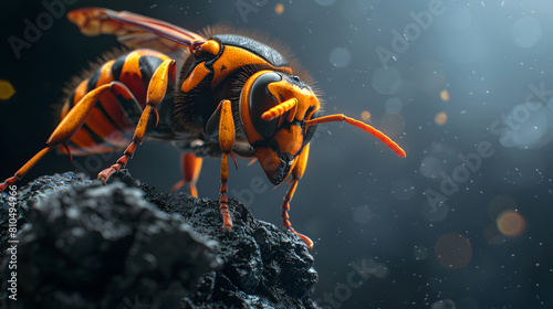closeup view of hornet on the blurred background