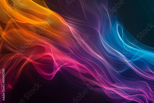 A swirling rainbow wave  abstract and fluid  with vibrant colors blending seamlessly against a black background Include a dedicated space for text in the center