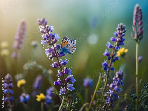 Butterfly on Lavender Flowers field in the garden. © danial