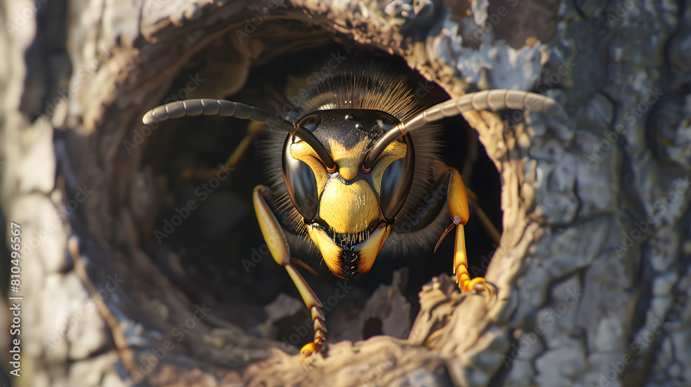 closeup view of hornet on the nest background closeup view of hornet on the nest background