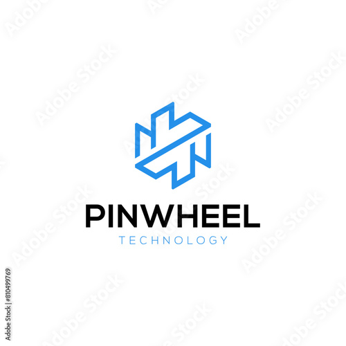 Minimalist pinwheel monogram line logo design template