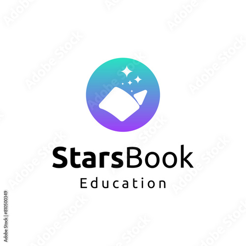 Vector stars book, reading logo design concept, creative education logo design template