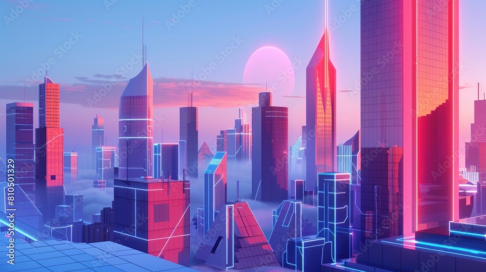 Futuristic Cityscape with Simple Graphic Elements