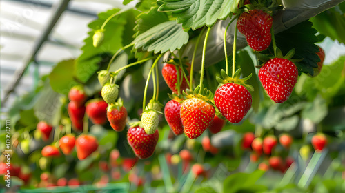 Tasty sweet organic pink strawberry plants growth in big Dutch greenhouse  everyday harvest vector image 