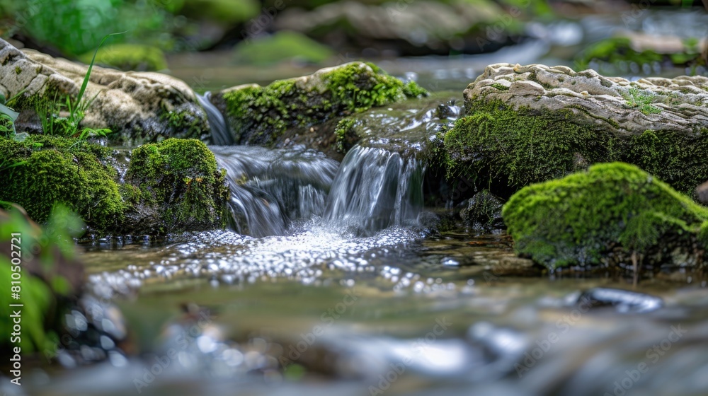 Refreshing Water Stream Flowing Through Mossy Rocks Refreshing Water Stream Flowing Through Mossy Rocks
