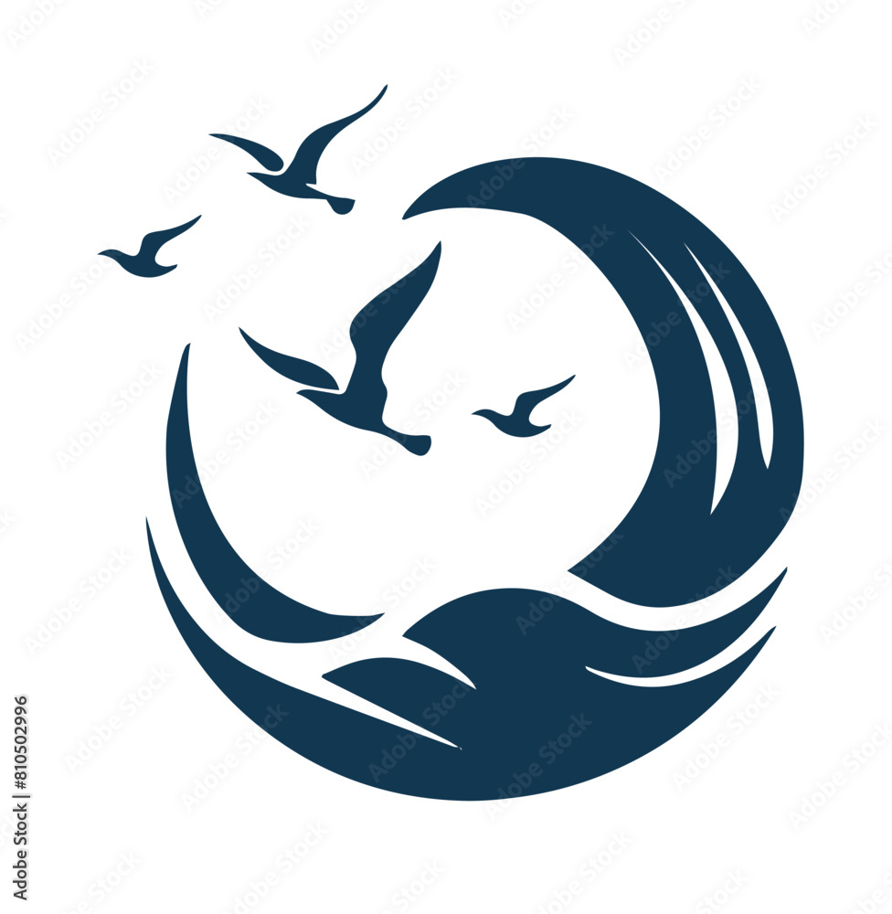 Naklejka premium Seagulls Flying Over Ocean Waves