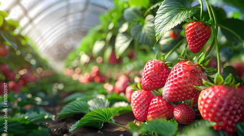 Tasty sweet organic pink strawberry plants growth in big Dutch greenhouse  everyday harvest vector image 