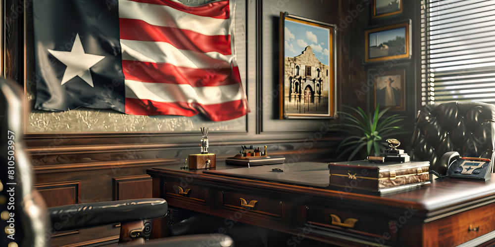 Lone Star Luxury A modern workspace featuring a leathertopped desk, a