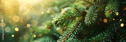 a close up of a pine tree with a blurry background of lights