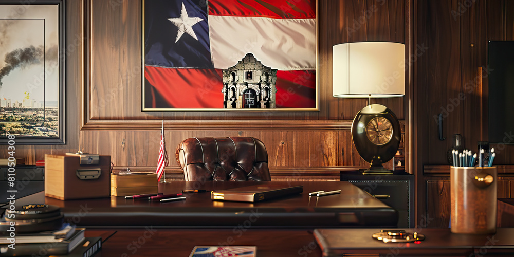 Lone Star Luxury A modern workspace featuring a leathertopped desk, a