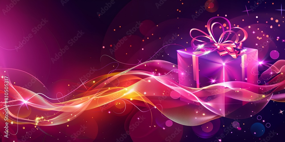 gift box with a bow on a purple background with stars and swirls gift box with a bow on a purple background with stars and swirls