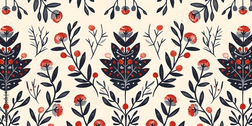 a floral pattern with red flowers and leaves on a white background