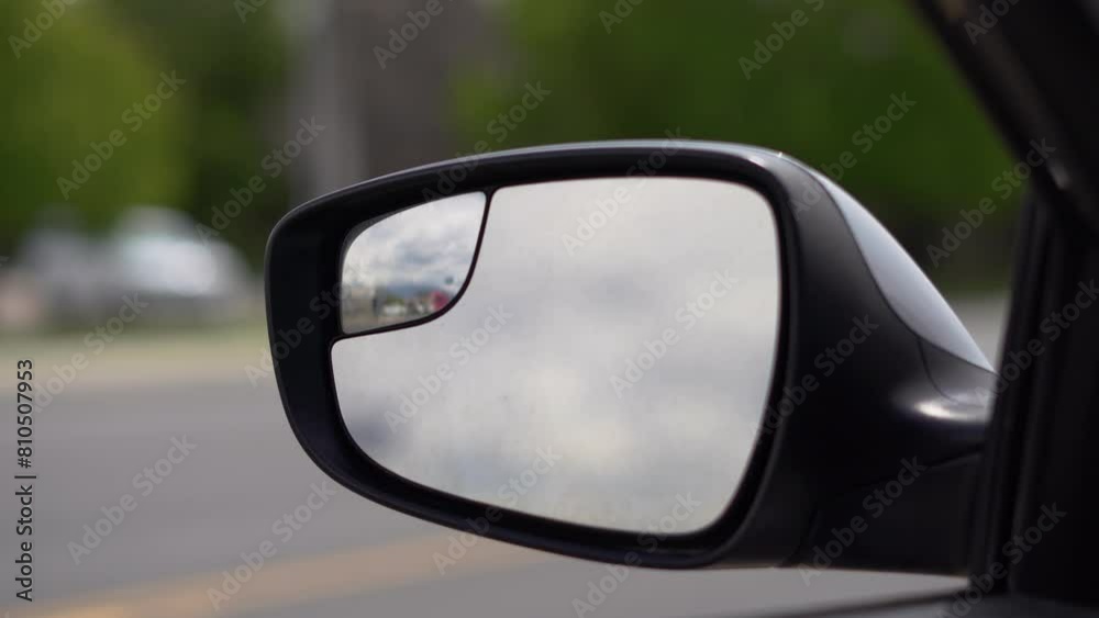 Car Rearview Mirror Reflection Cars Driving By Close Up Defocused Driver POV Car Rearview Mirror Reflection Cars Driving By Close Up Defocused Driver POV