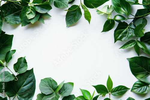 green leaf frame  white background