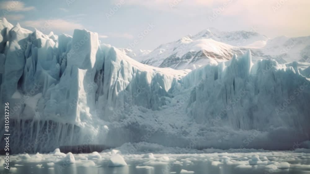 A majestic glacier collapsing into a turquoise glacial lake, climate change. A majestic glacier collapsing into a turquoise glacial lake, climate change.