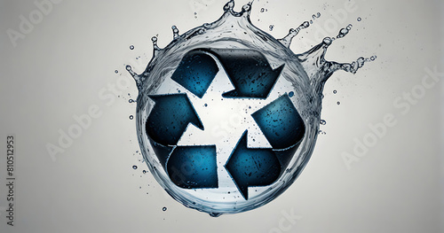 Recycling sign made of water splashes, conceptual image on white background photo