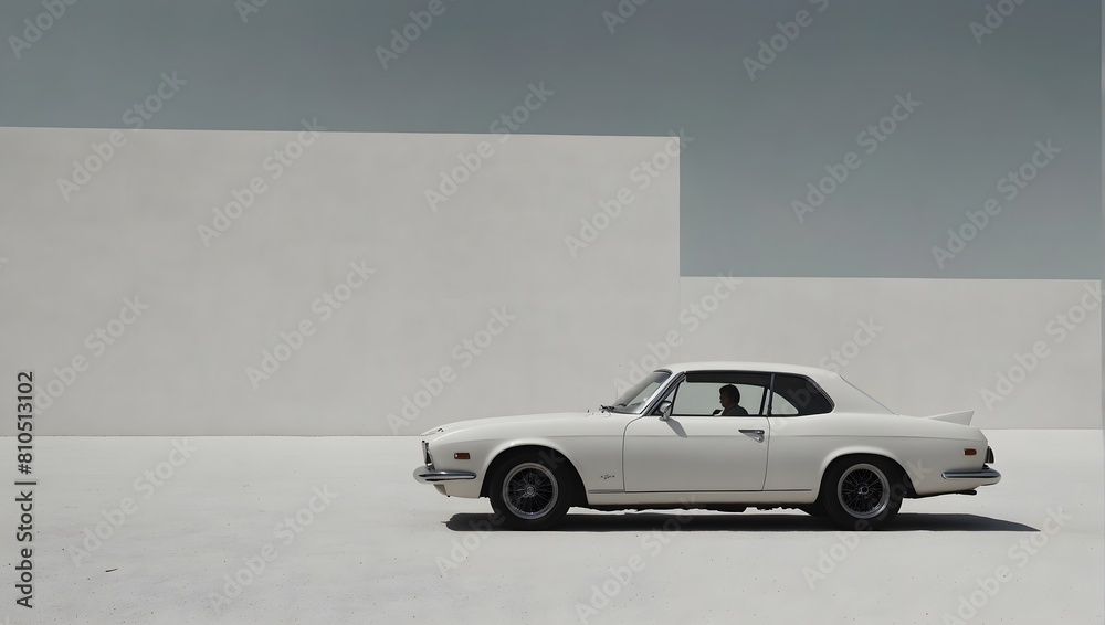 In a minimalist scene, a single car stands out against a backdrop of pure white ai_generated