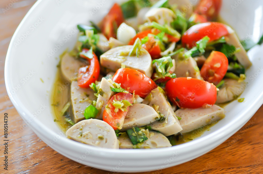 sausage salad, spicy salad or Thai spicy salad or Thai sausage salad sausage salad, spicy salad or Thai spicy salad or Thai sausage salad