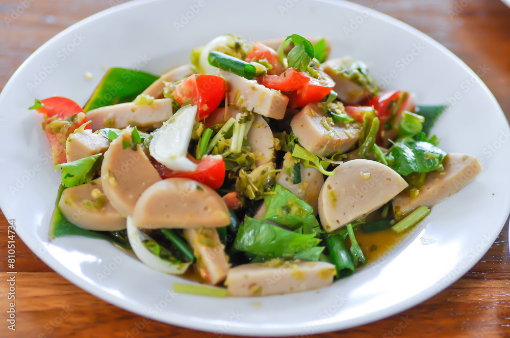 sausage salad, spicy salad or Thai spicy salad or Thai sausage salad sausage salad, spicy salad or Thai spicy salad or Thai sausage salad