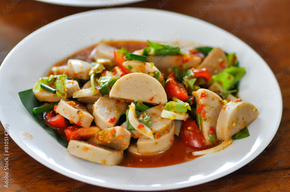sausage salad, spicy salad or Thai spicy salad or Thai sausage salad sausage salad, spicy salad or Thai spicy salad or Thai sausage salad